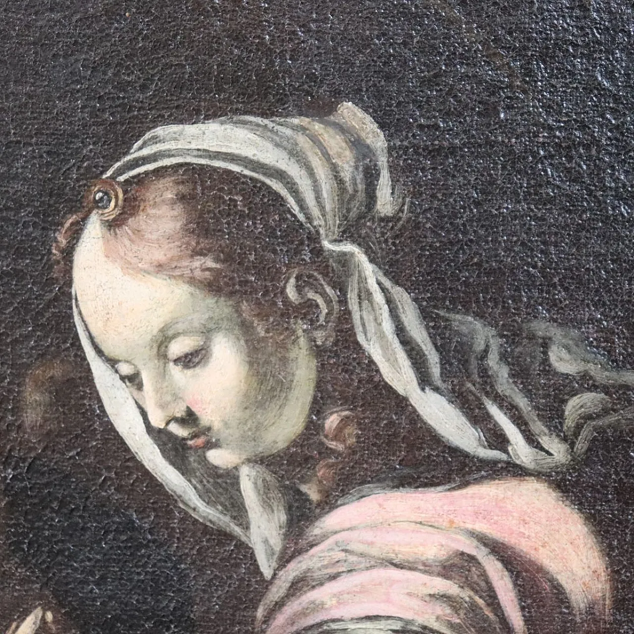 Ancient religious painting, Madonna and Child, oil on canvas, 17th century 6