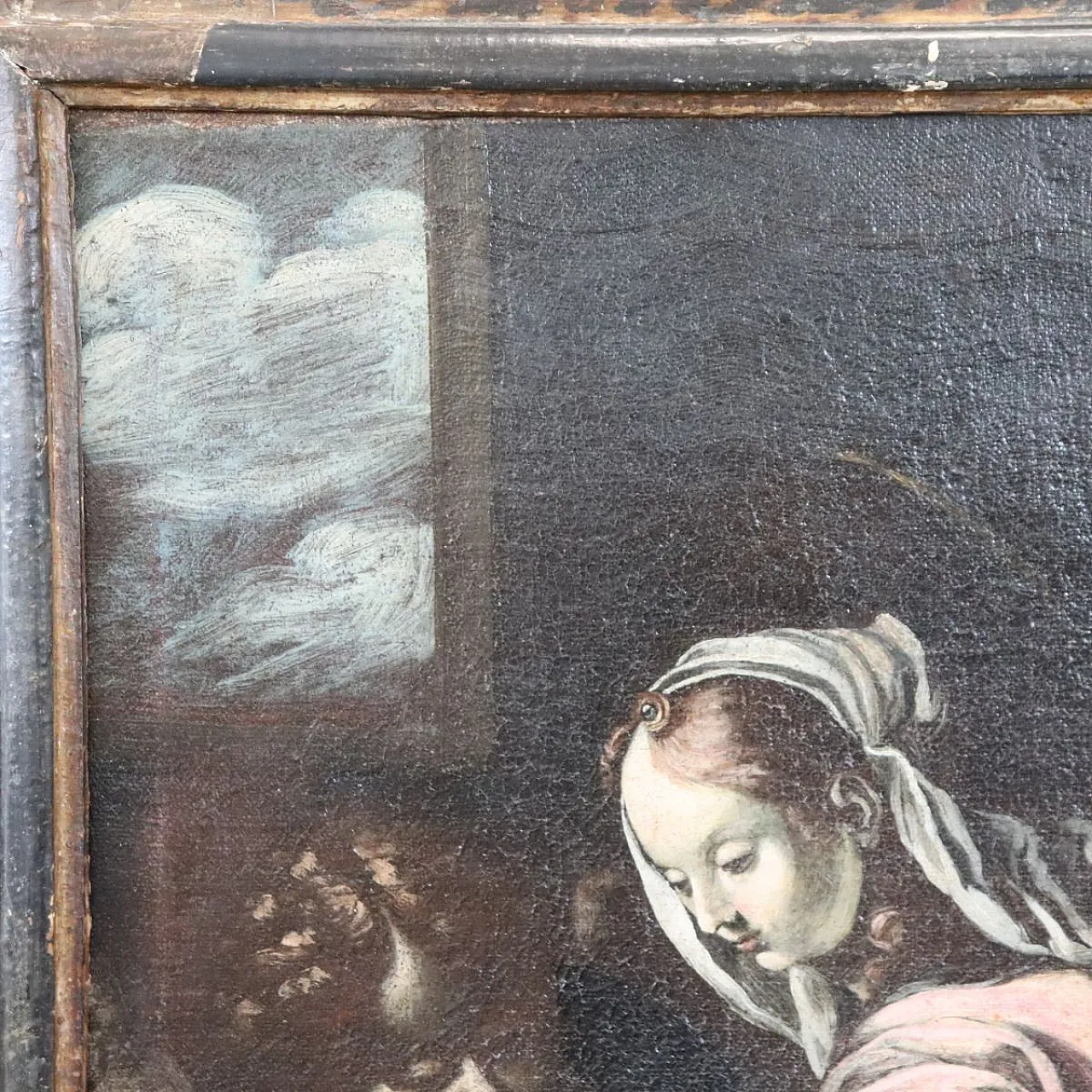 Ancient religious painting, Madonna and Child, oil on canvas, 17th century 10