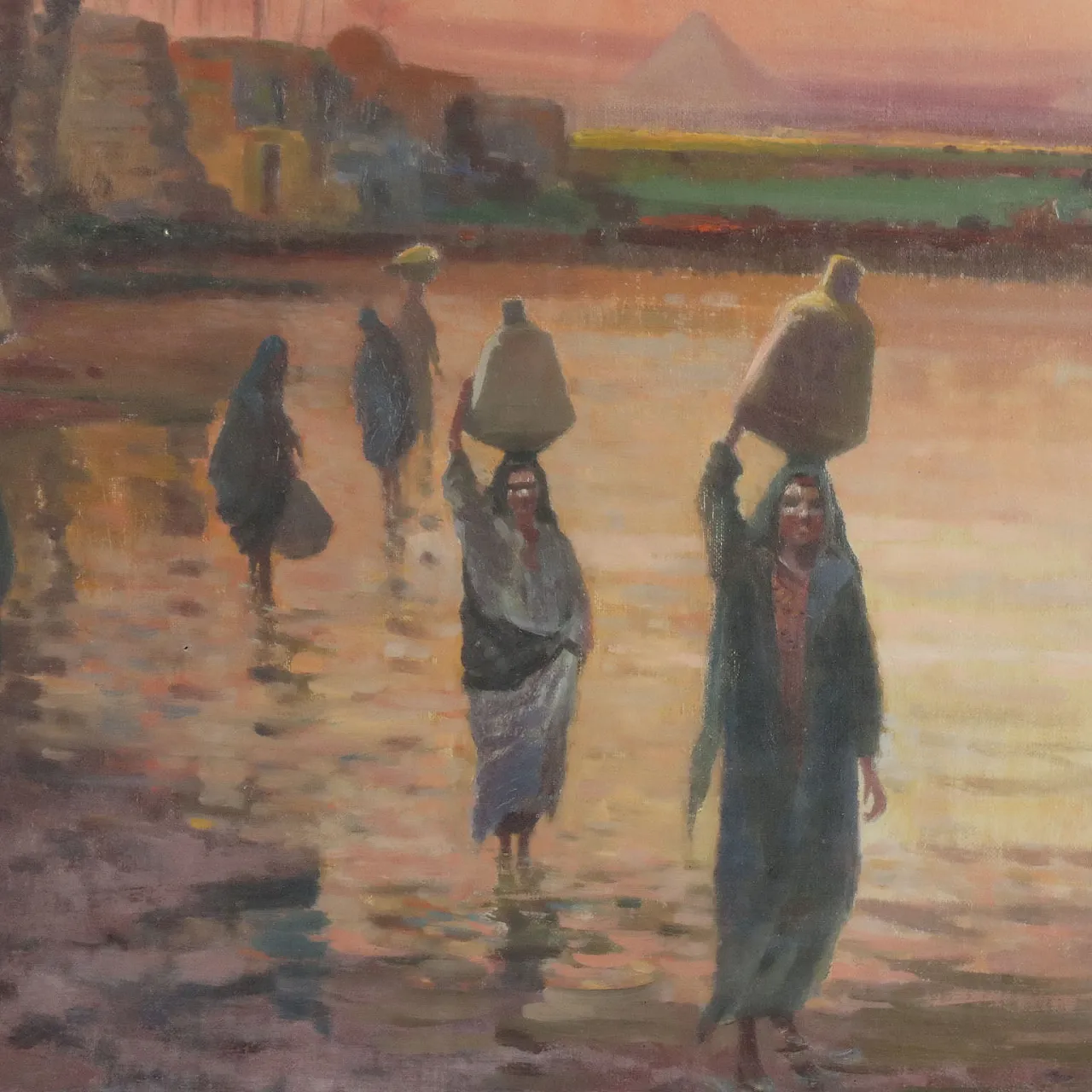 Landscape with Pyramids and Figures, oil on canvas, 19th century 3