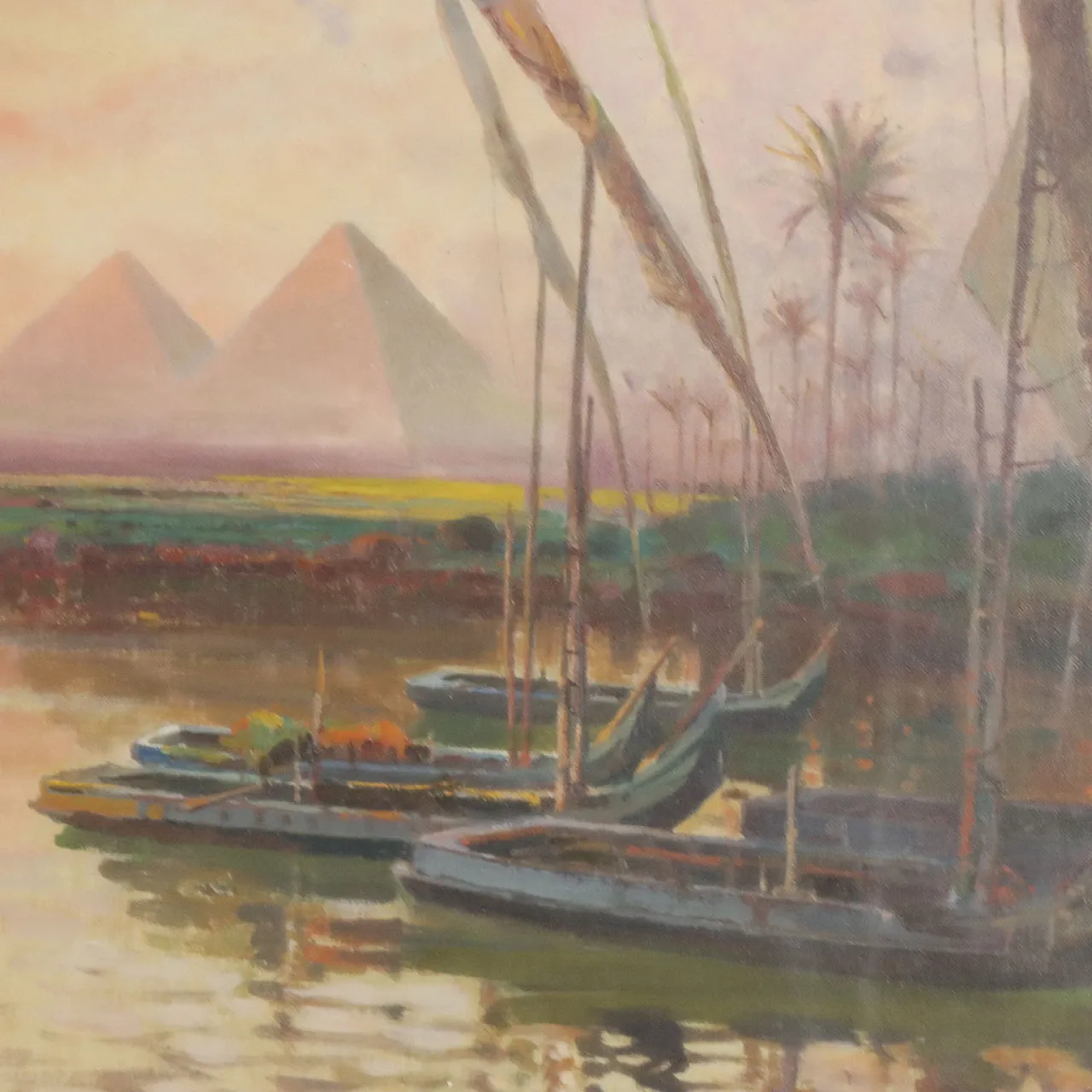 Landscape with Pyramids and Figures, oil on canvas, 19th century 5