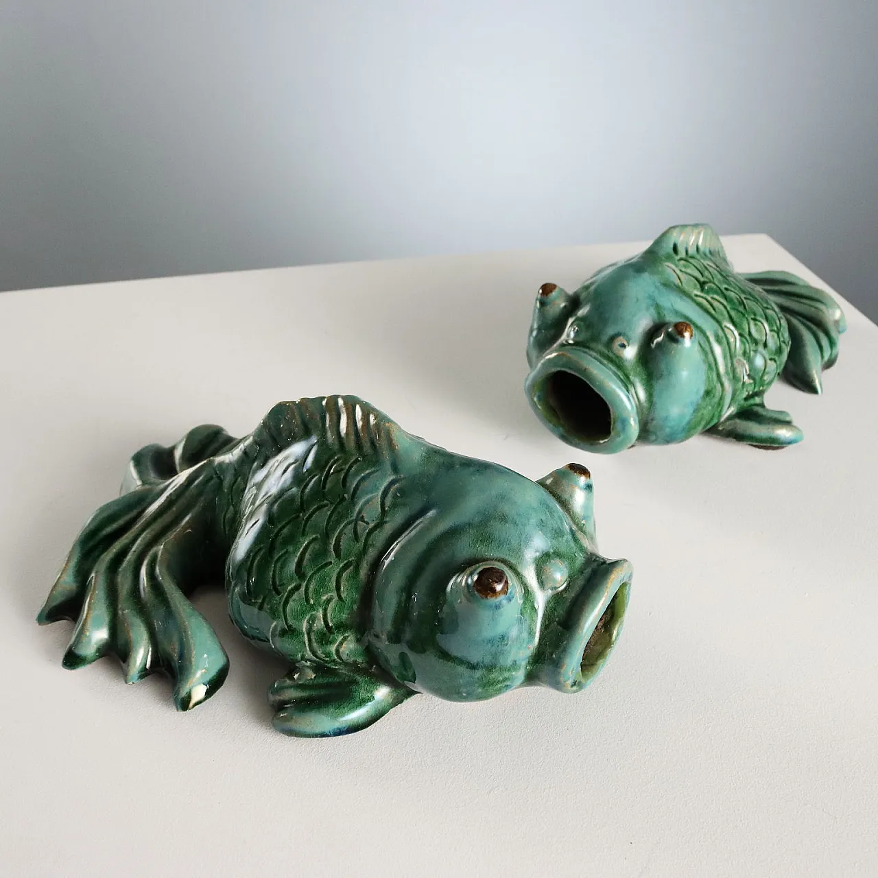 Pair of Carp Koi Fish in glazed ceramic, 20th century 1