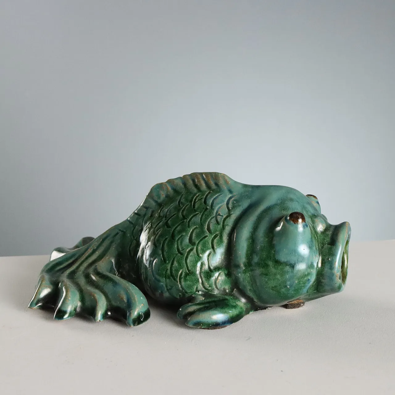 Pair of Carp Koi Fish in glazed ceramic, 20th century 3