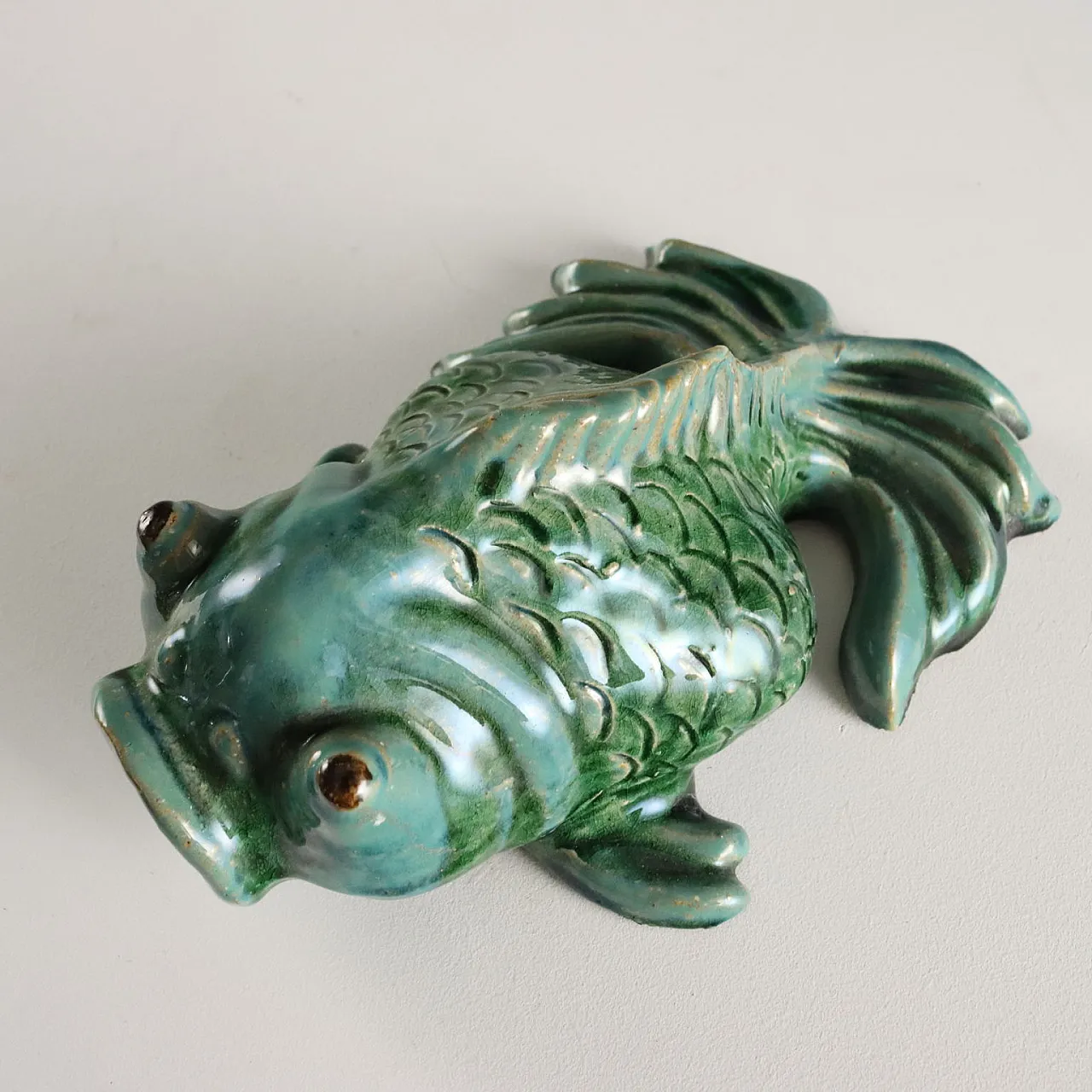 Pair of Carp Koi Fish in glazed ceramic, 20th century 4