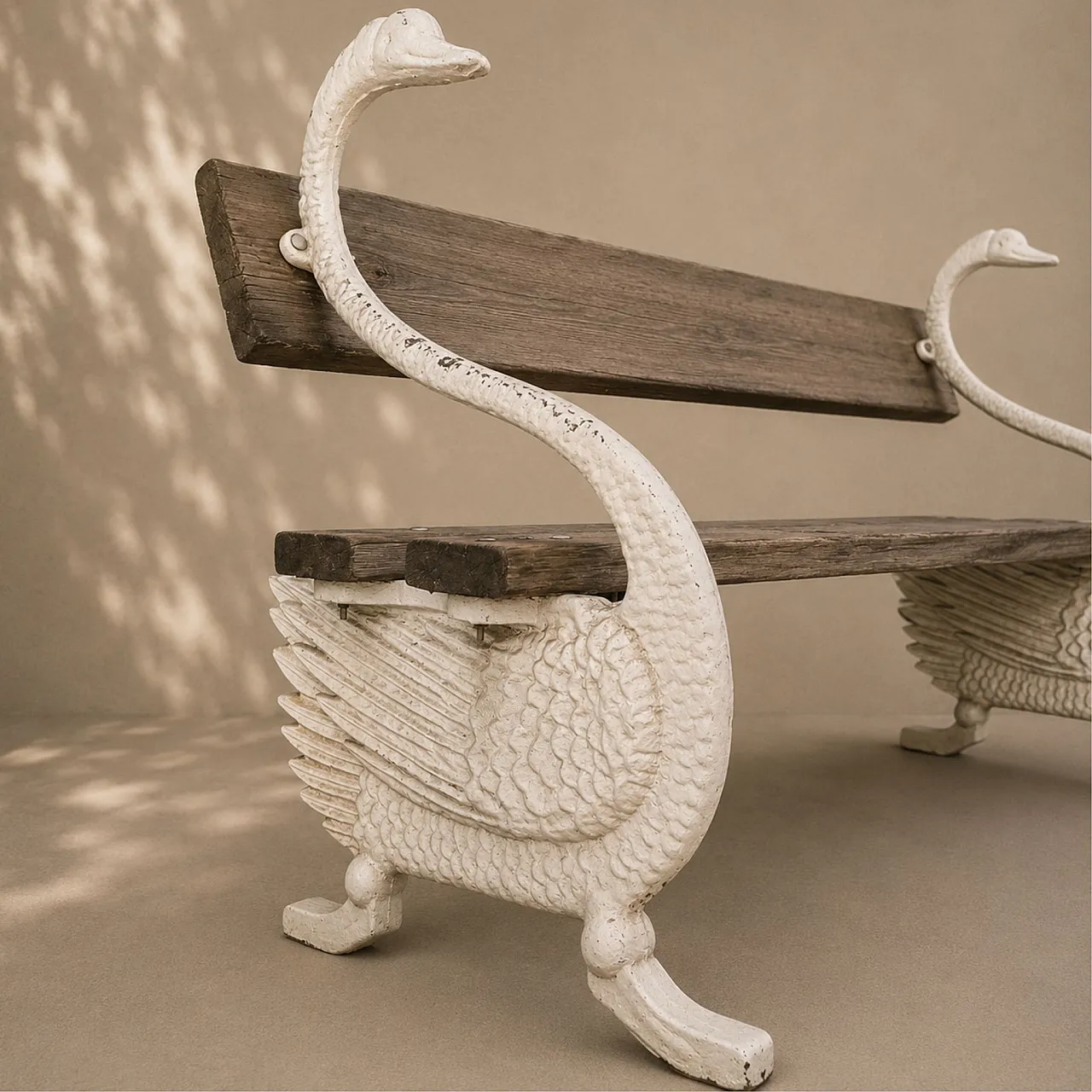 French garden bench with swans, 1950s 6