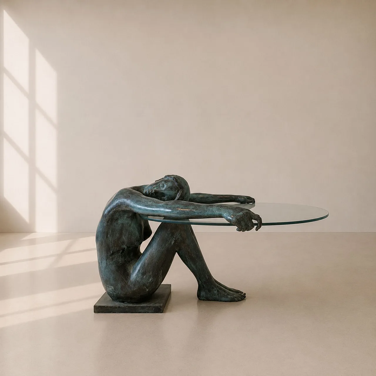 Bronze sculptural coffee table of a female nude, France, 1950s 4