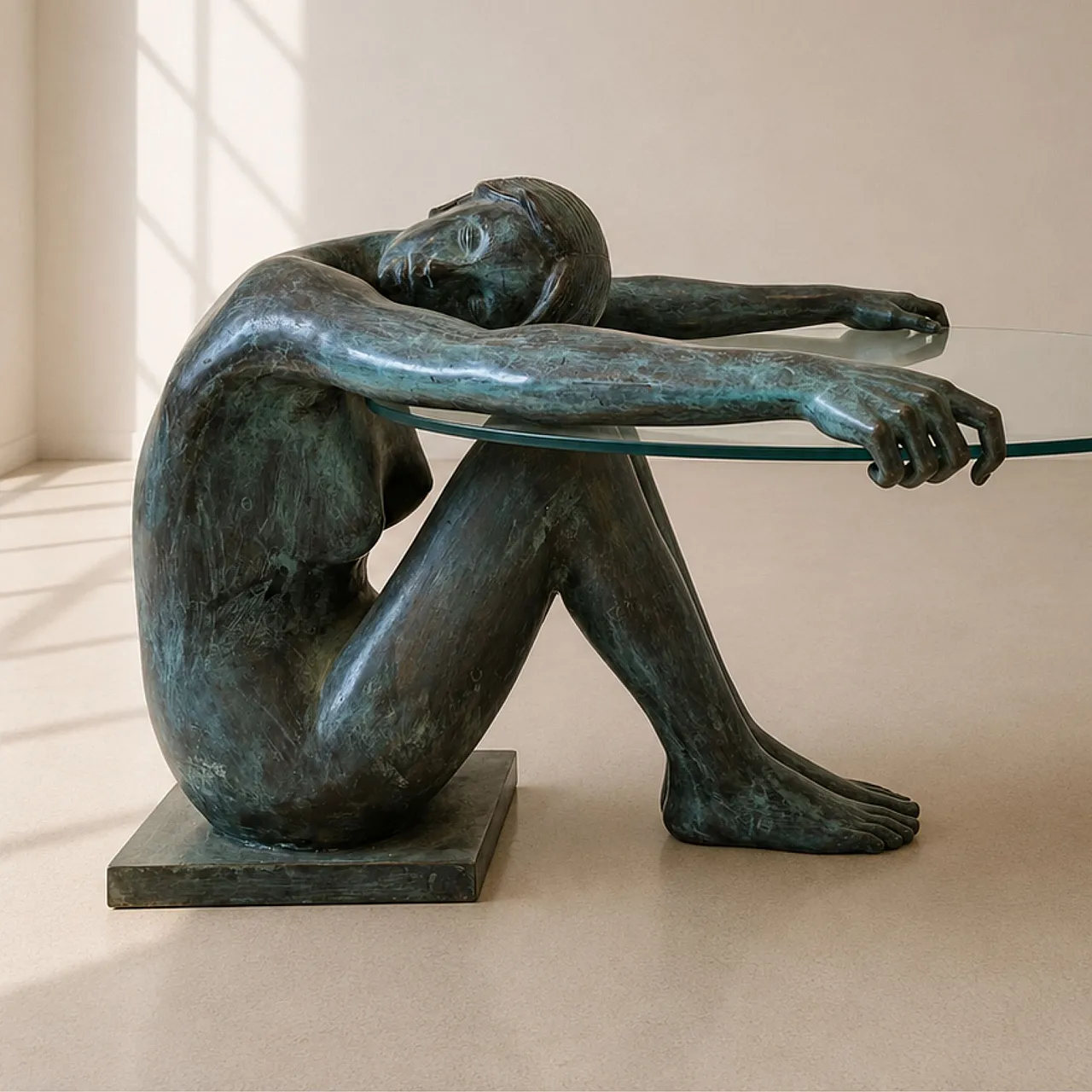 Bronze sculptural coffee table of a female nude, France, 1950s 5