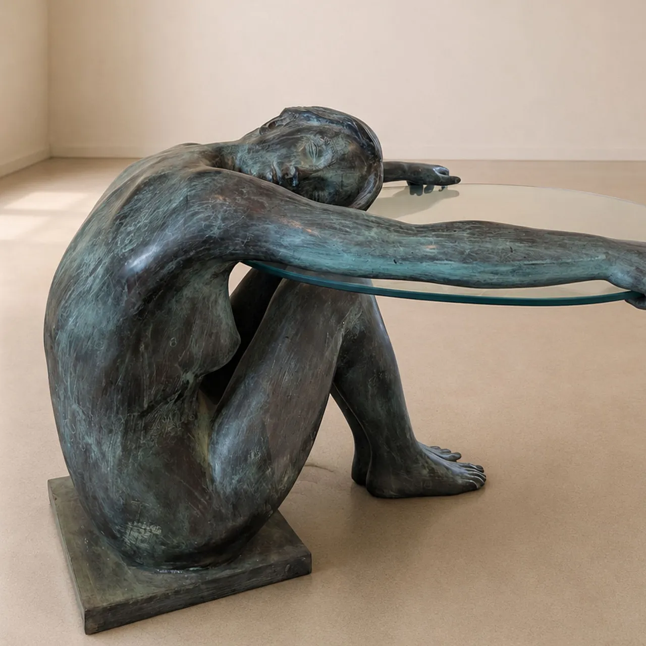 Bronze sculptural coffee table of a female nude, France, 1950s 8