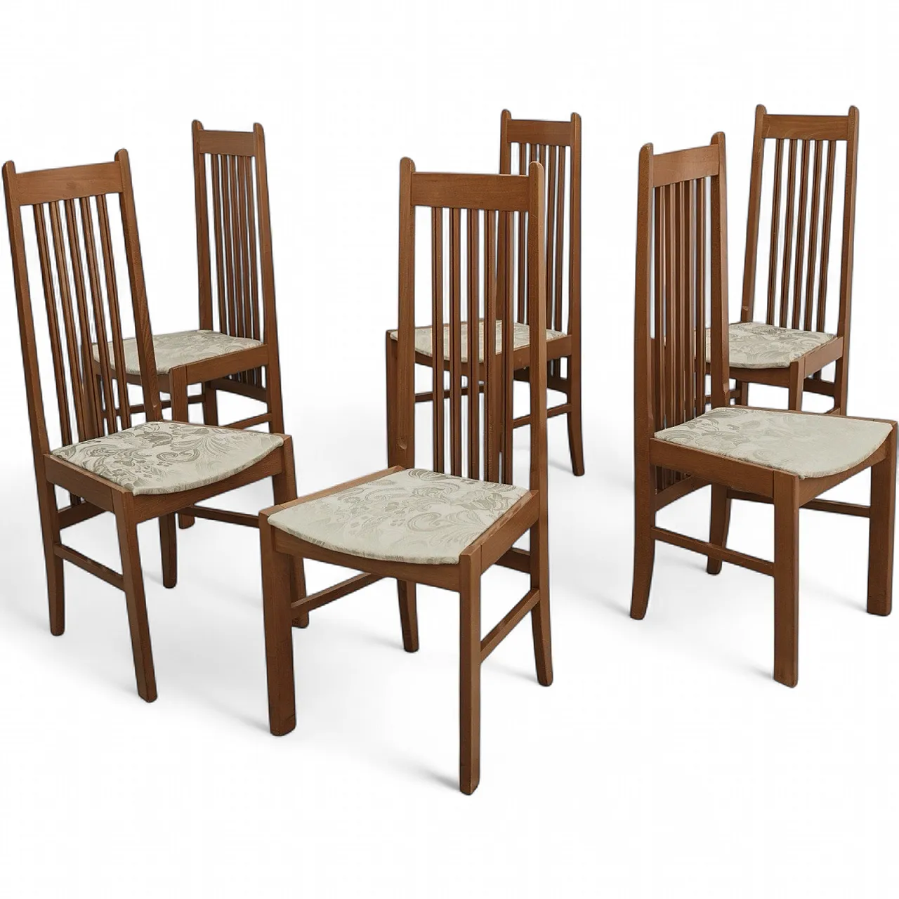 Dining Set 6 Chairs 80s Design Wooden High Back Modern 14