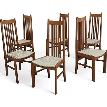 Dining Set 6 Chairs 80s Design Wooden High Back Modern