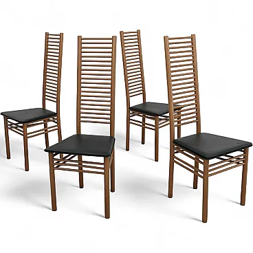 Dining Set Consisting of 4 Chairs with Ladder Backrest, 1950s Design