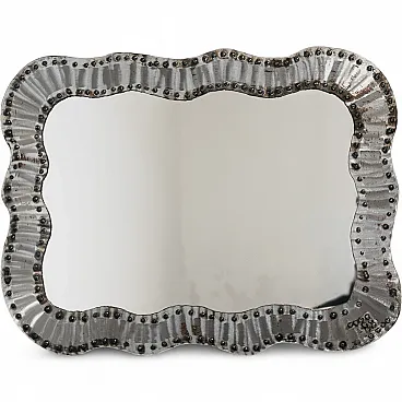 1960s Modern Design Studded Metal Brutalist Wall Mirror
