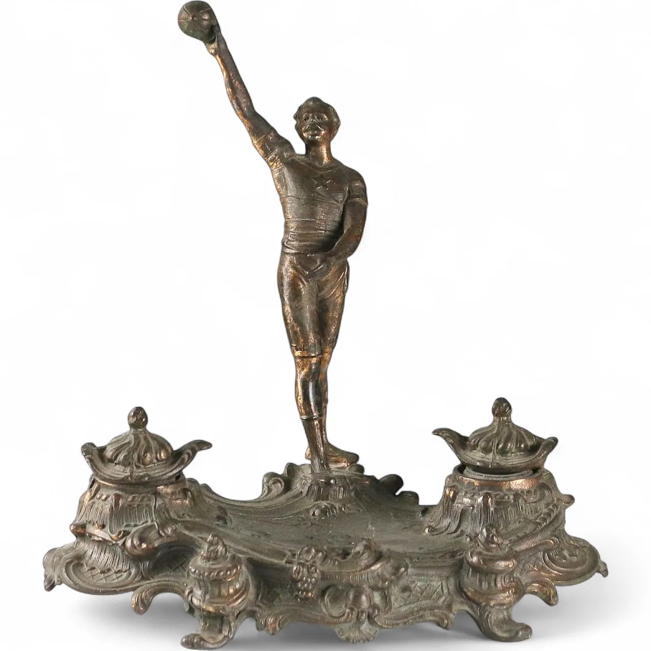 Inkwell in bronze patinated metal, 20th century 10