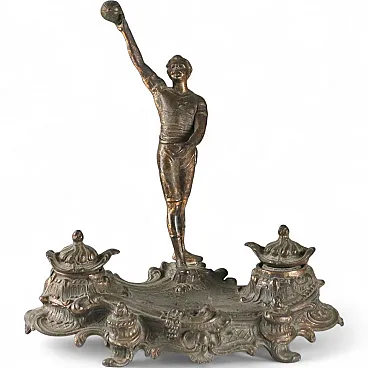 Inkwell in bronze patinated metal, 20th century
