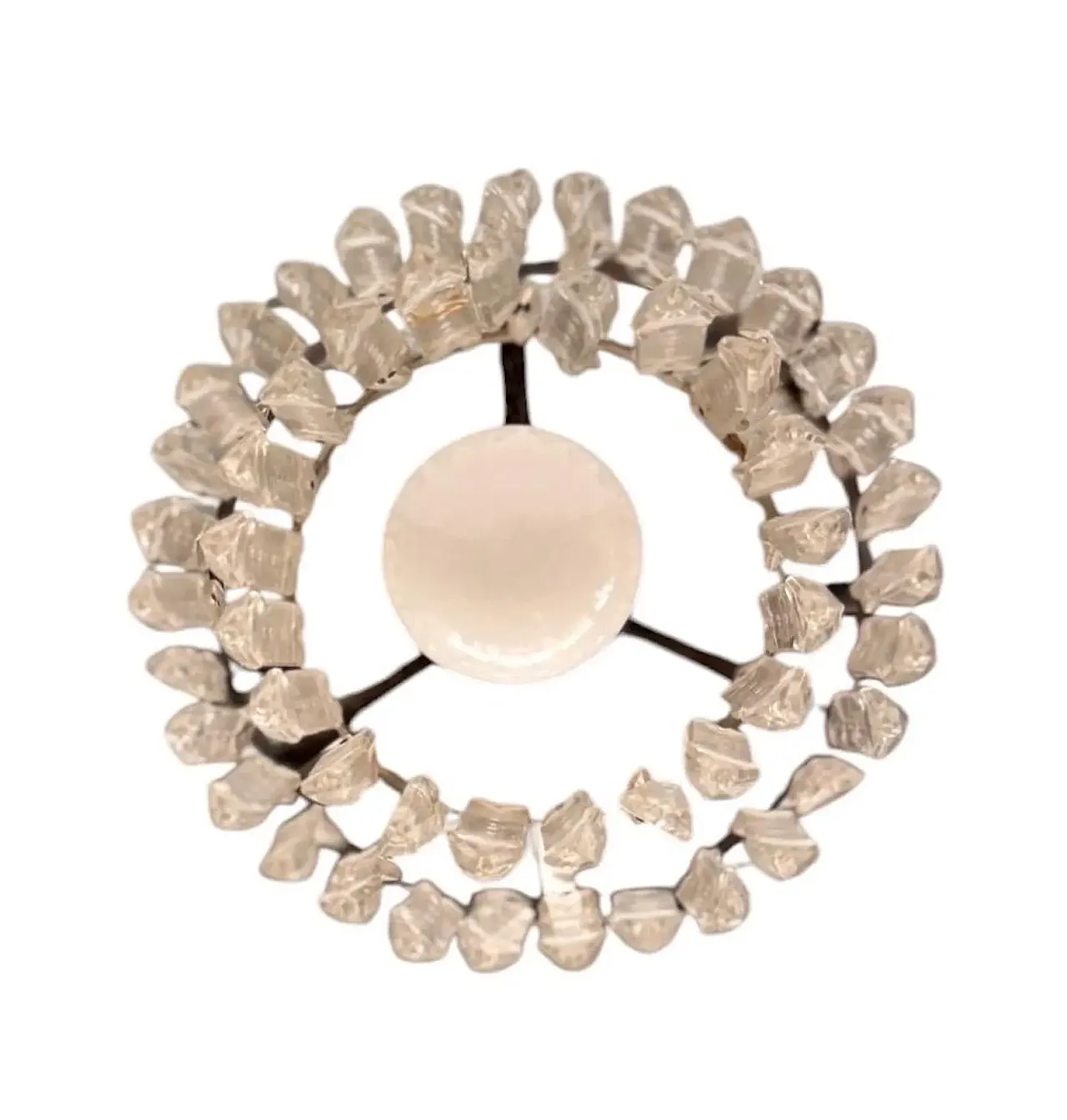 Empire chandelier with glass gems, pendant crystals and brass, 1940s 6