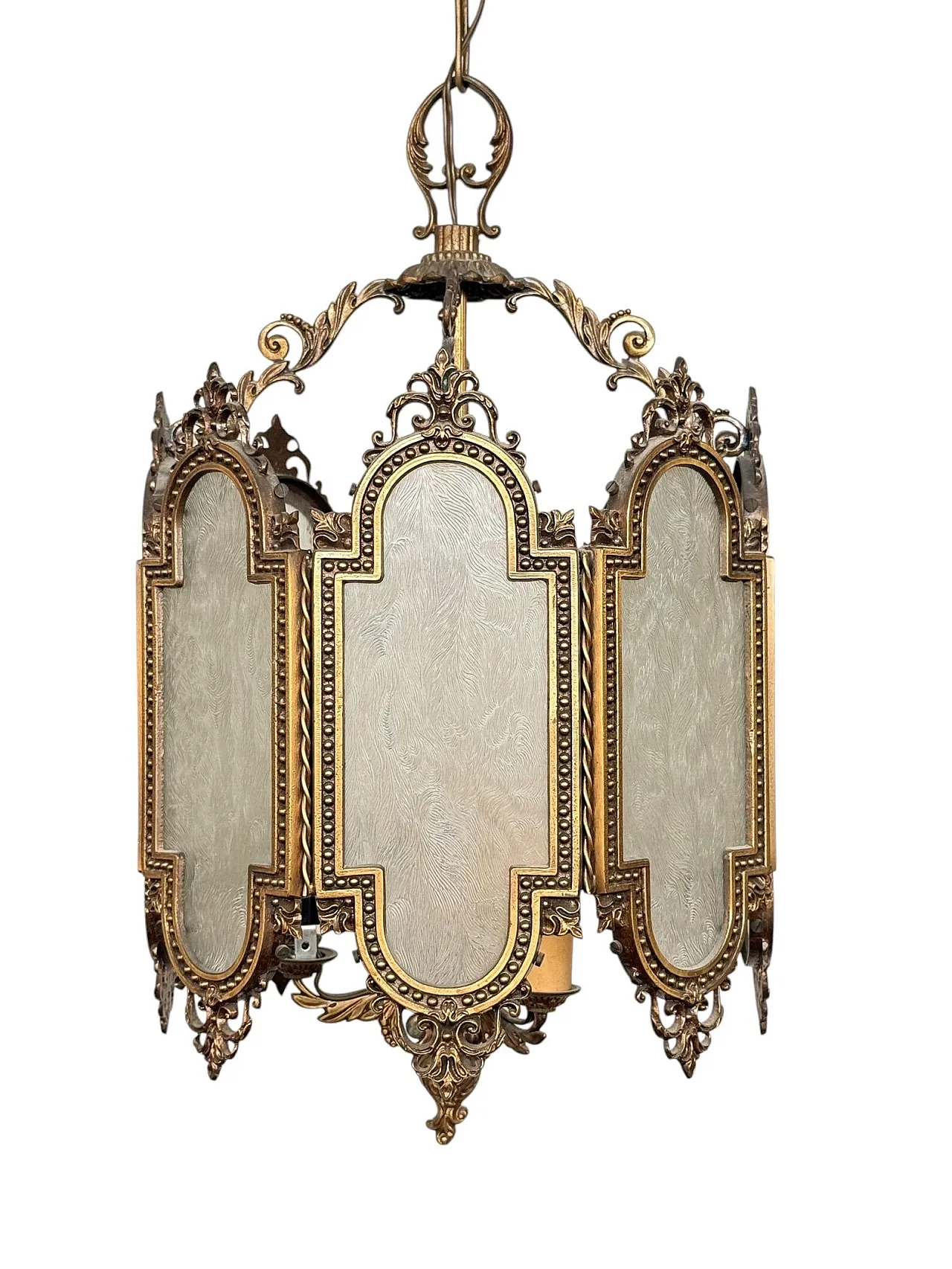 8-Sided neo gothic brass lantern chandelier, 1970s 2
