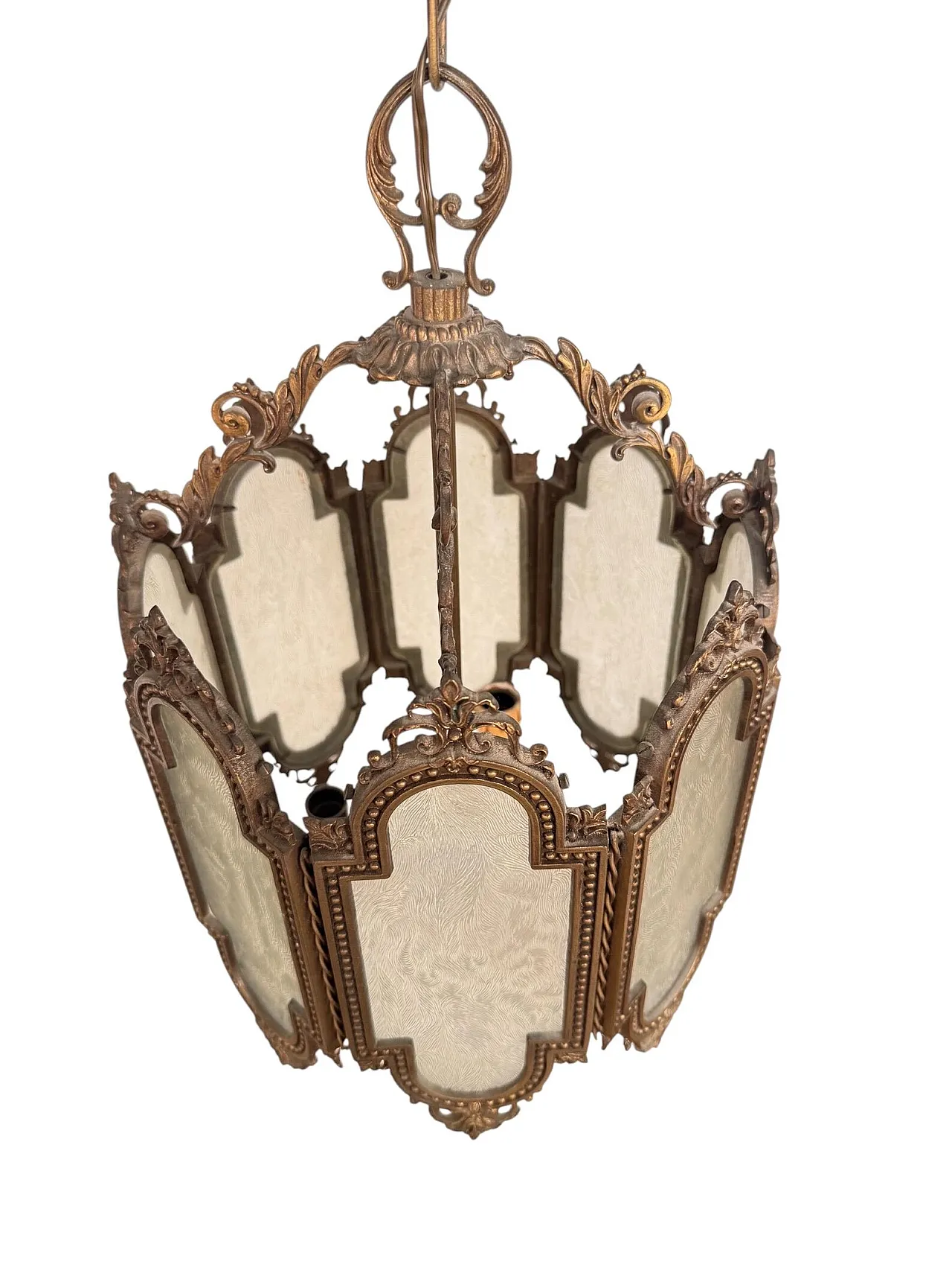 8-Sided neo gothic brass lantern chandelier, 1970s 5