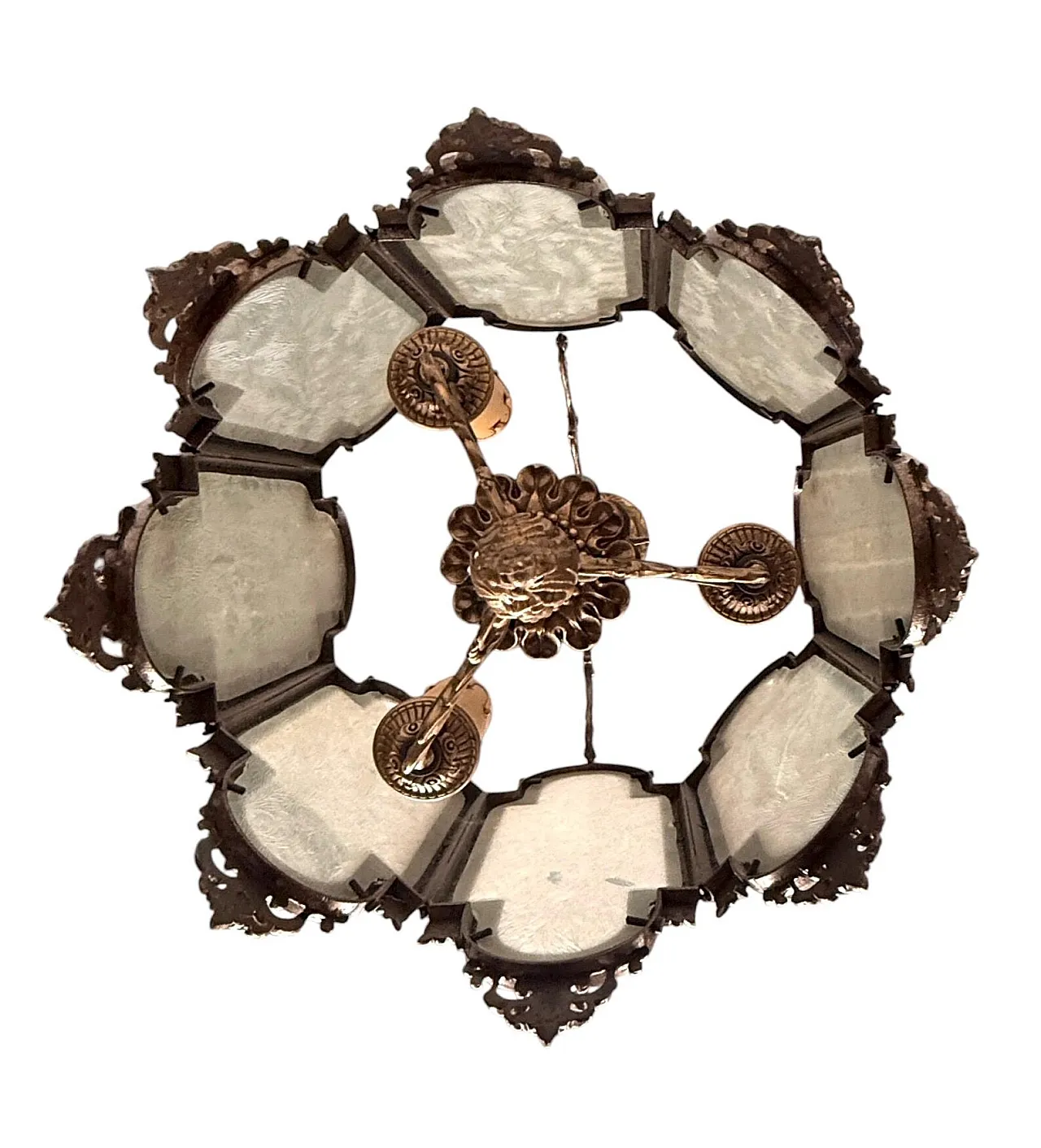 8-Sided neo gothic brass lantern chandelier, 1970s 6