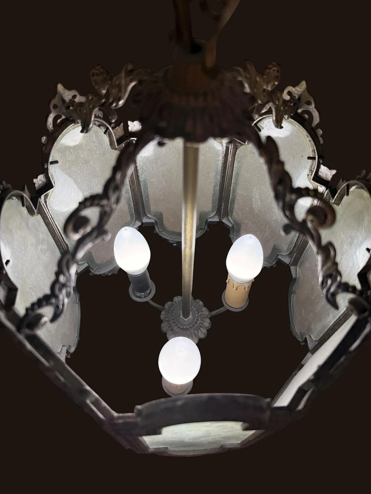 8-Sided neo gothic brass lantern chandelier, 1970s 9