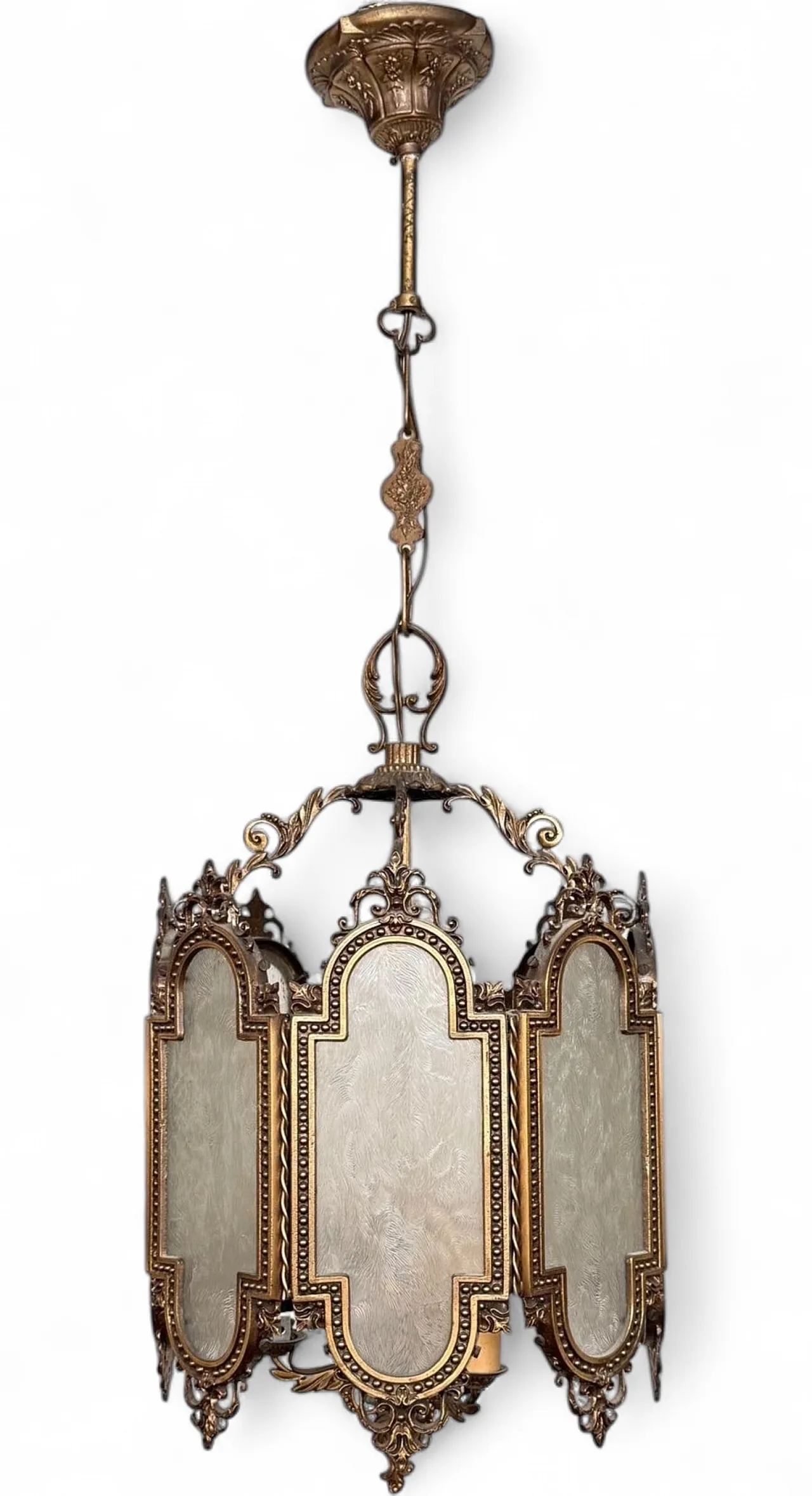 8-Sided neo gothic brass lantern chandelier, 1970s 10