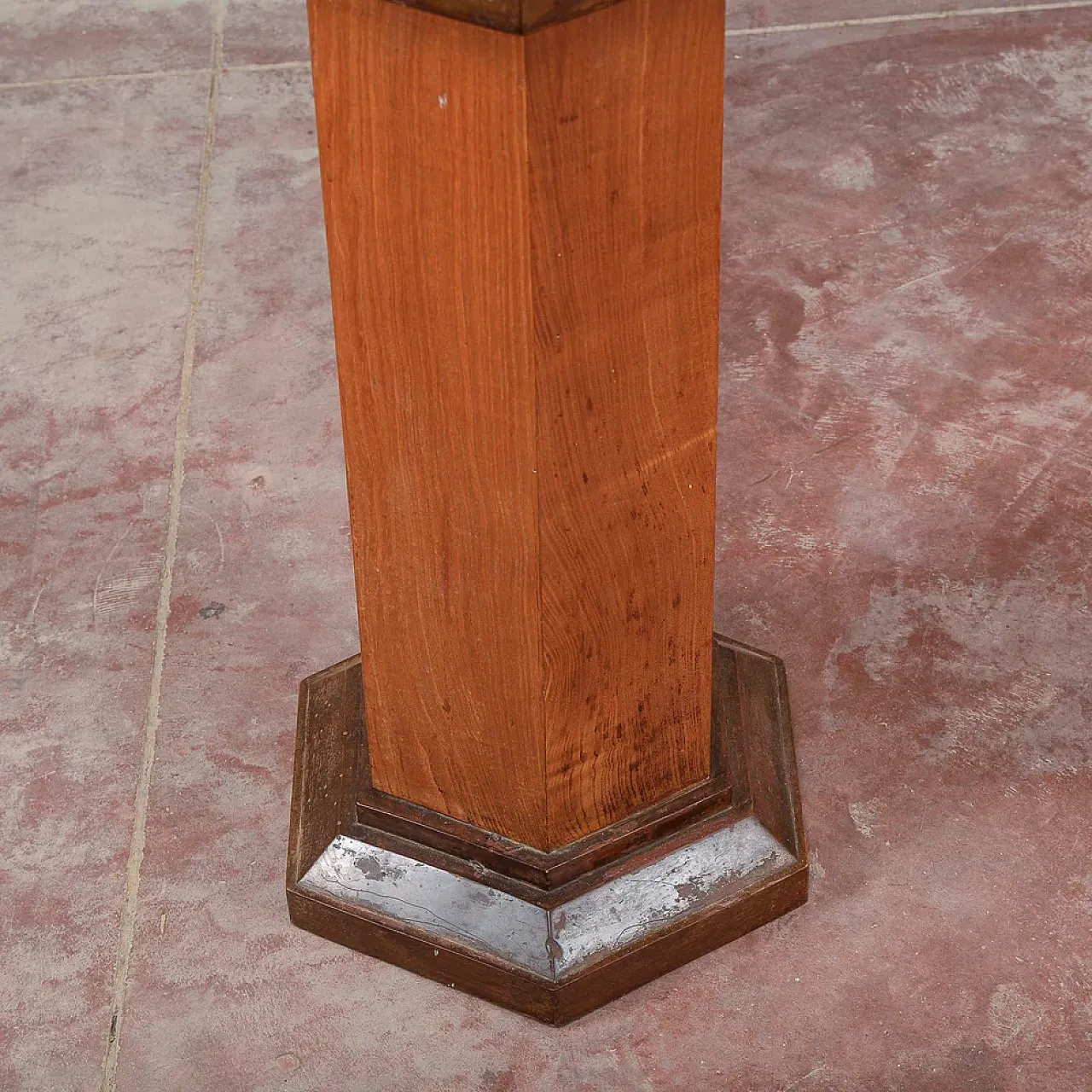 Hexagonal walnut veneered column, 1930s 2