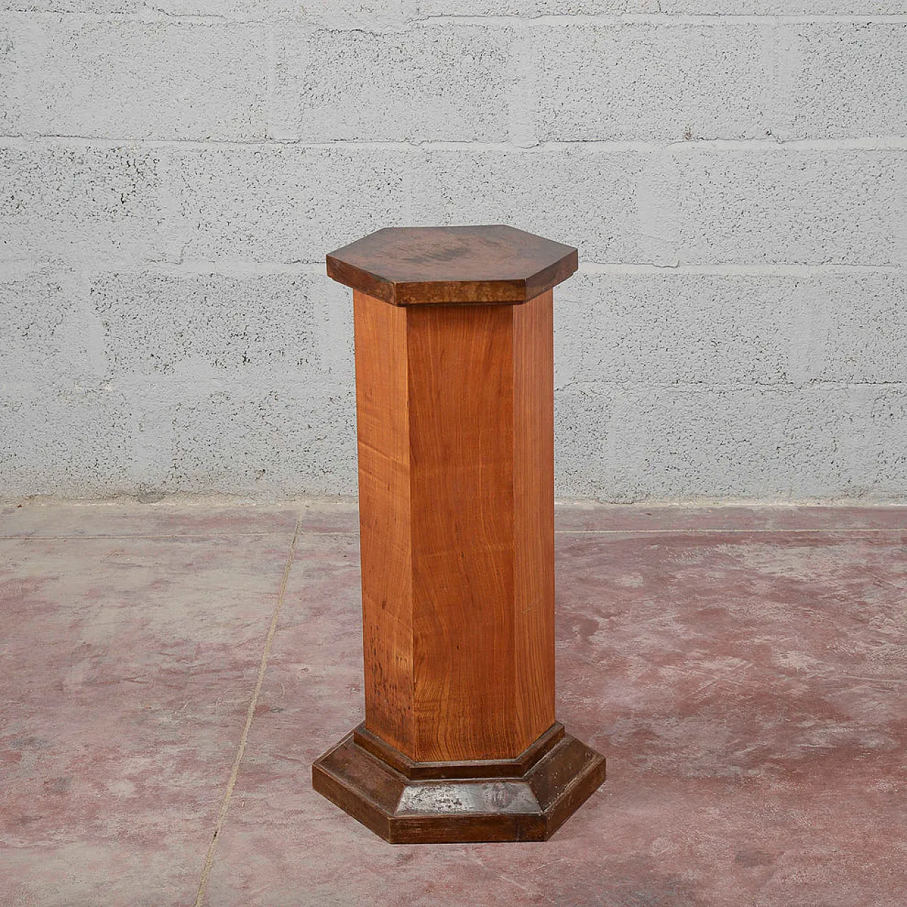Hexagonal walnut veneered column, 1930s 4