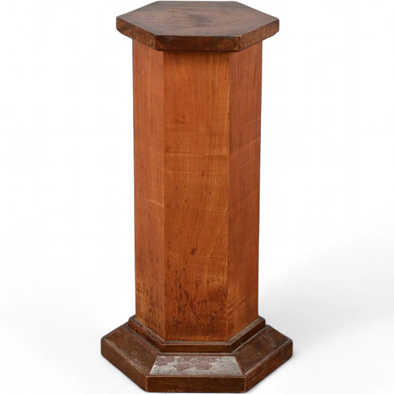 Hexagonal walnut veneered column, 1930s 6