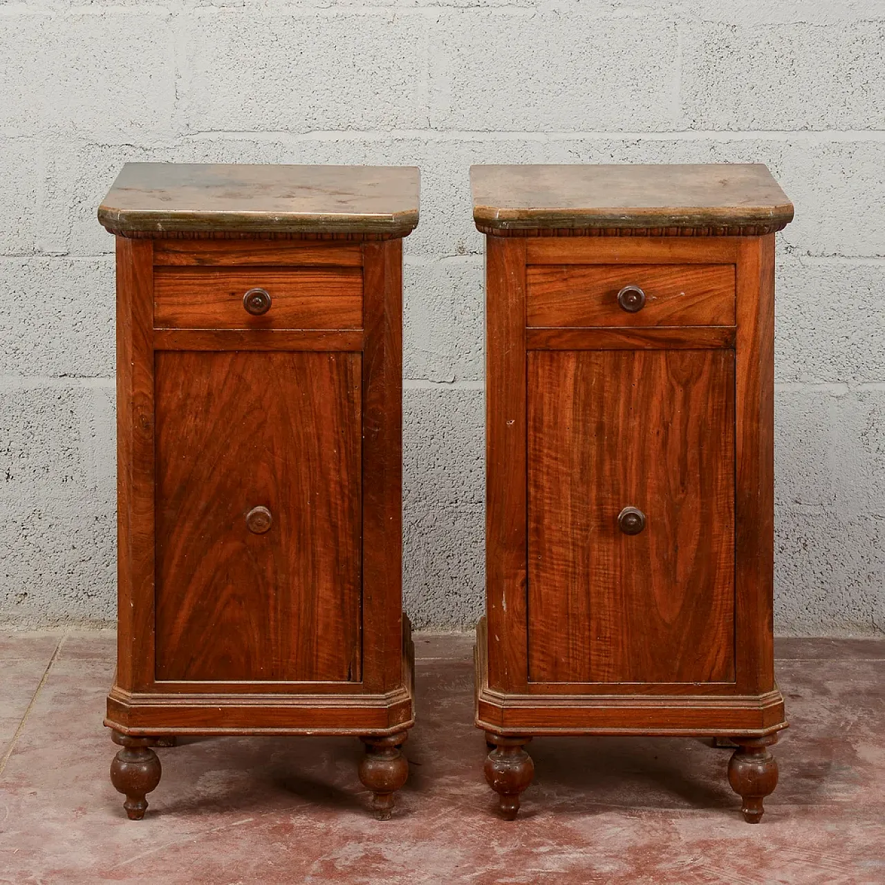 Coppia comodini in abete con piano in marmo, '800 1