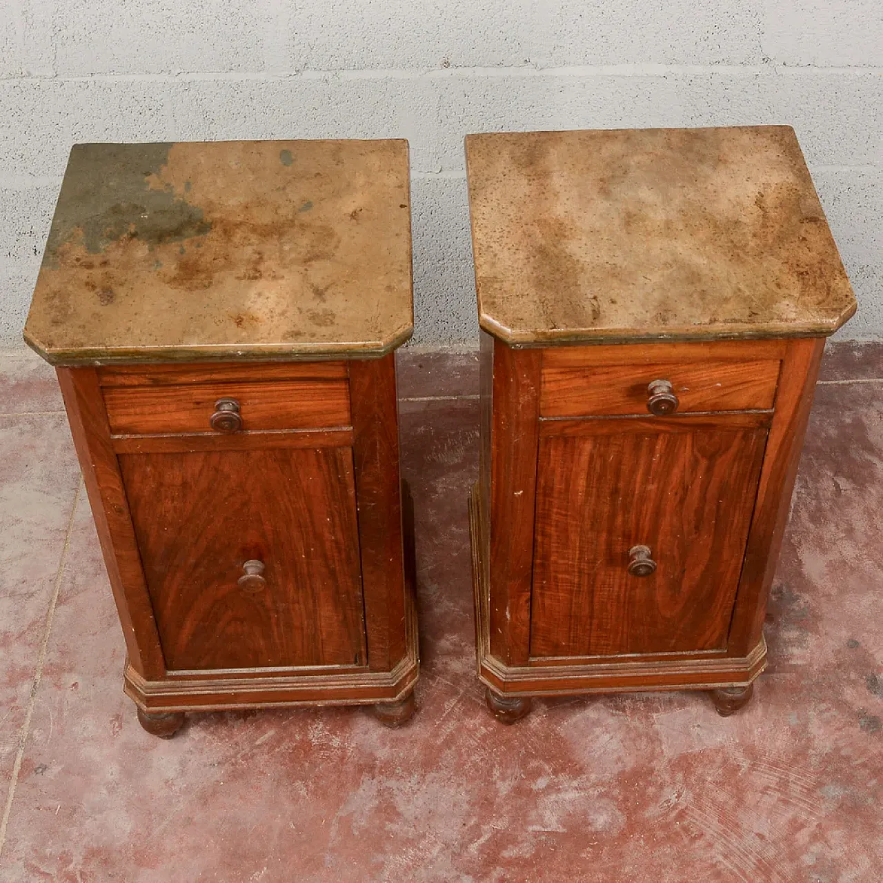 Coppia comodini in abete con piano in marmo, '800 5