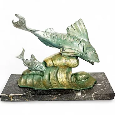 Bronze and marble sculpture depicting a fish, 1950s