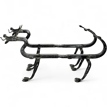 Pair of cast iron andirons by Edouard Schenck, 1950s