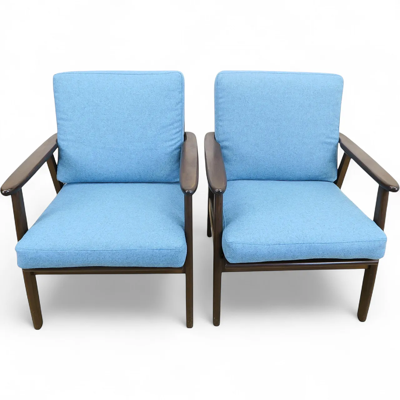 Pair of teak armchairs reupholstered in wool, 1960s 10