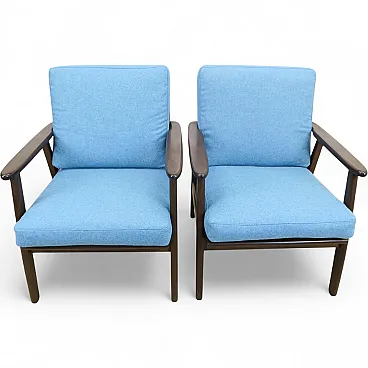 Pair of teak armchairs reupholstered in wool, 1960s