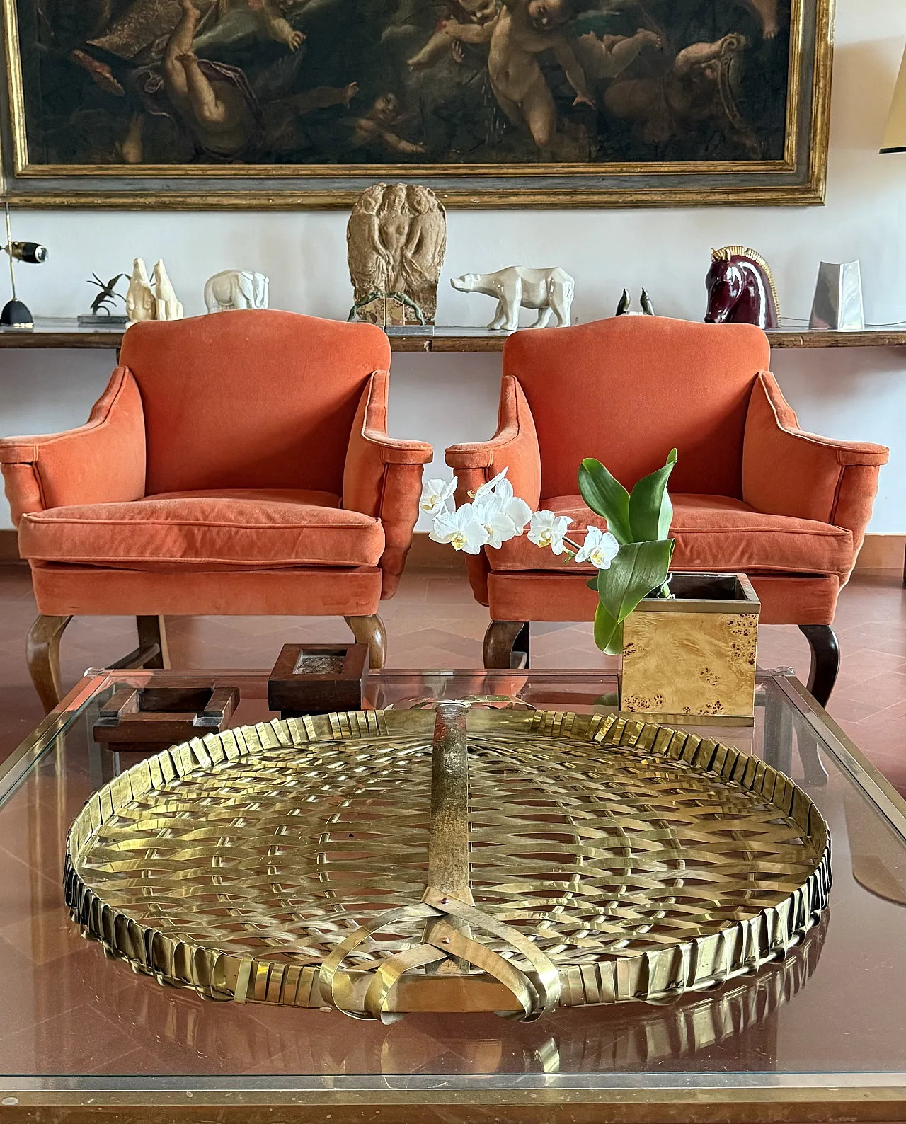 Centrotavola in ottone intrecciato, Hollywood Regency, Italia, 1970 2