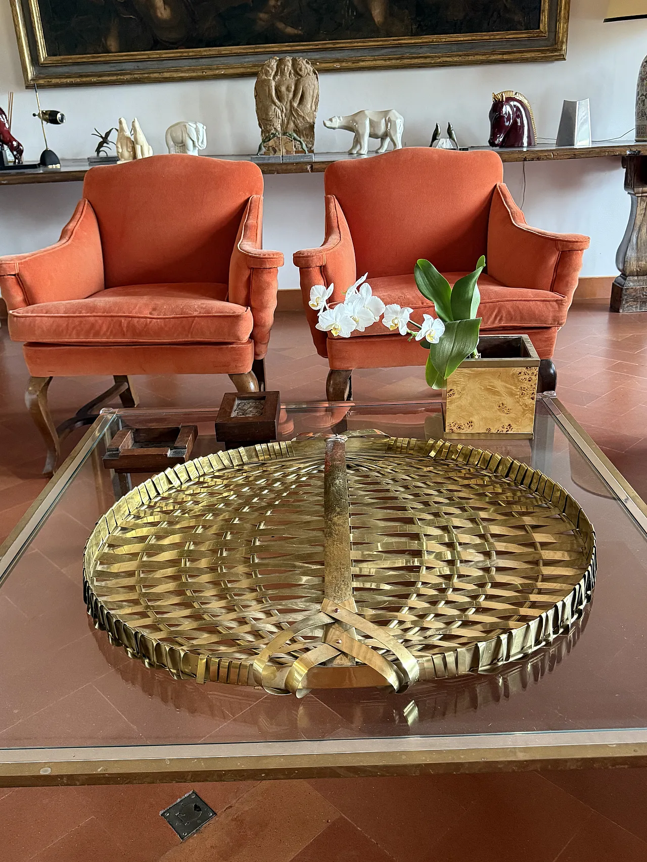 Centrotavola in ottone intrecciato, Hollywood Regency, Italia, 1970 9