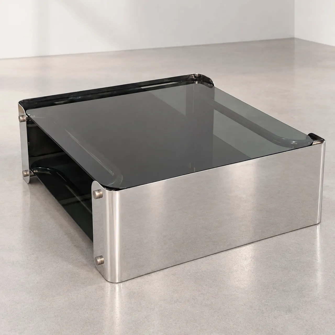 Chrome and smoked glass coffee table, Italy, 1970s 3