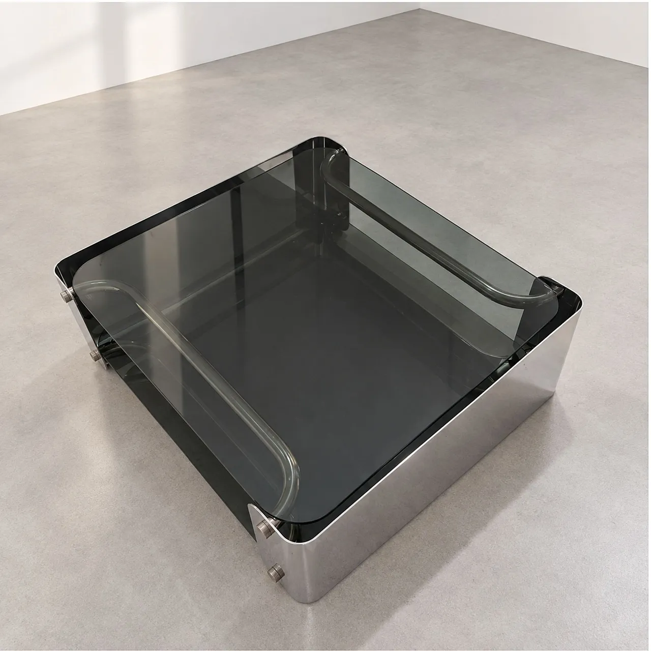 Chrome and smoked glass coffee table, Italy, 1970s 4