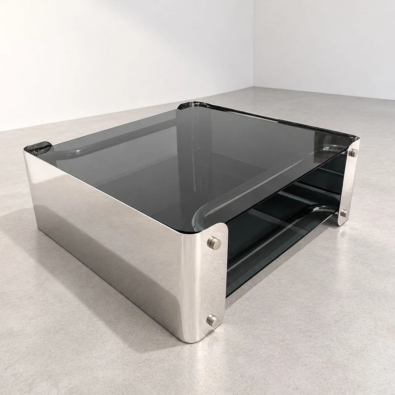 Chrome and smoked glass coffee table, Italy, 1970s 6