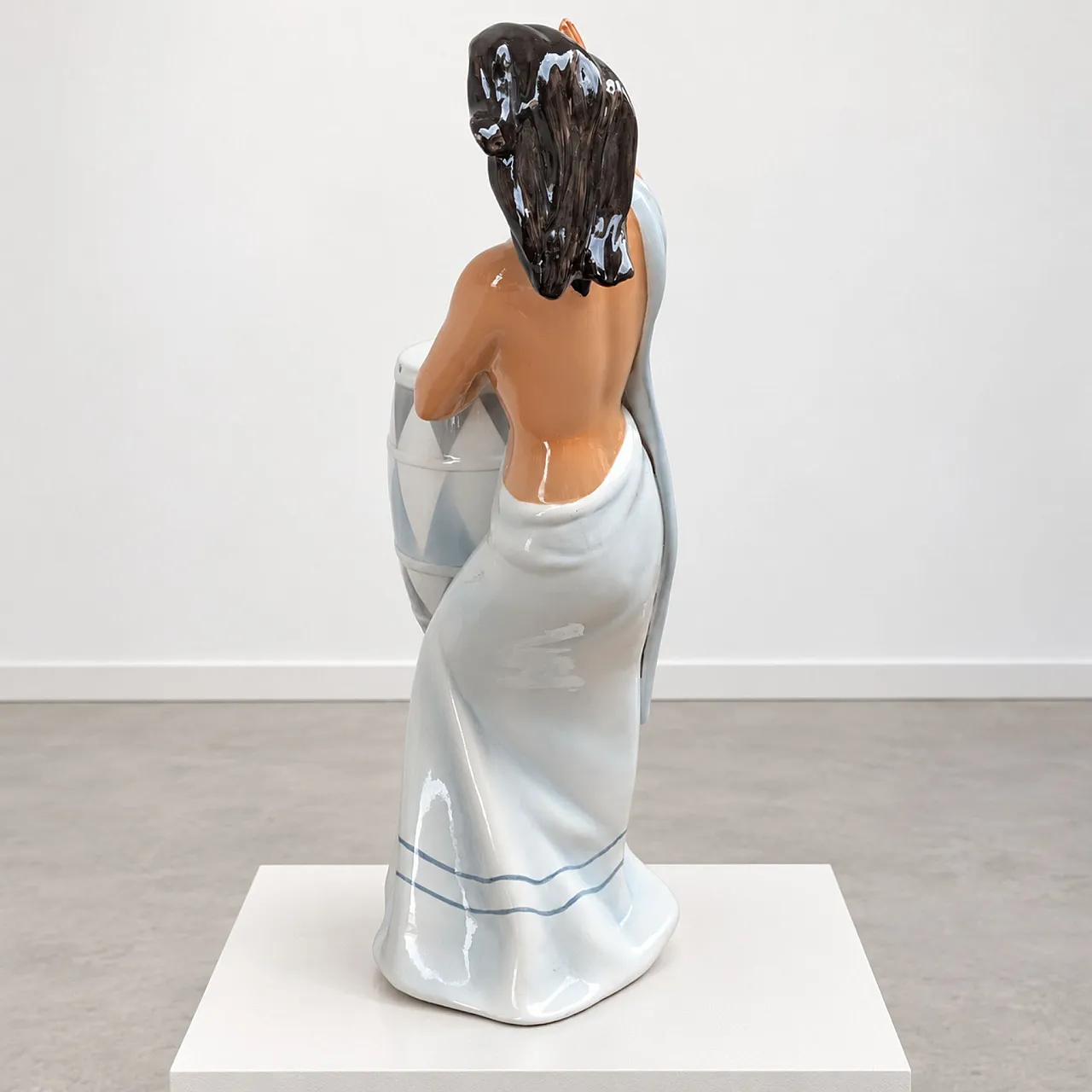 Rare glazed ceramic sculpture of a woman with a drum by Ronzan, 1950s 5