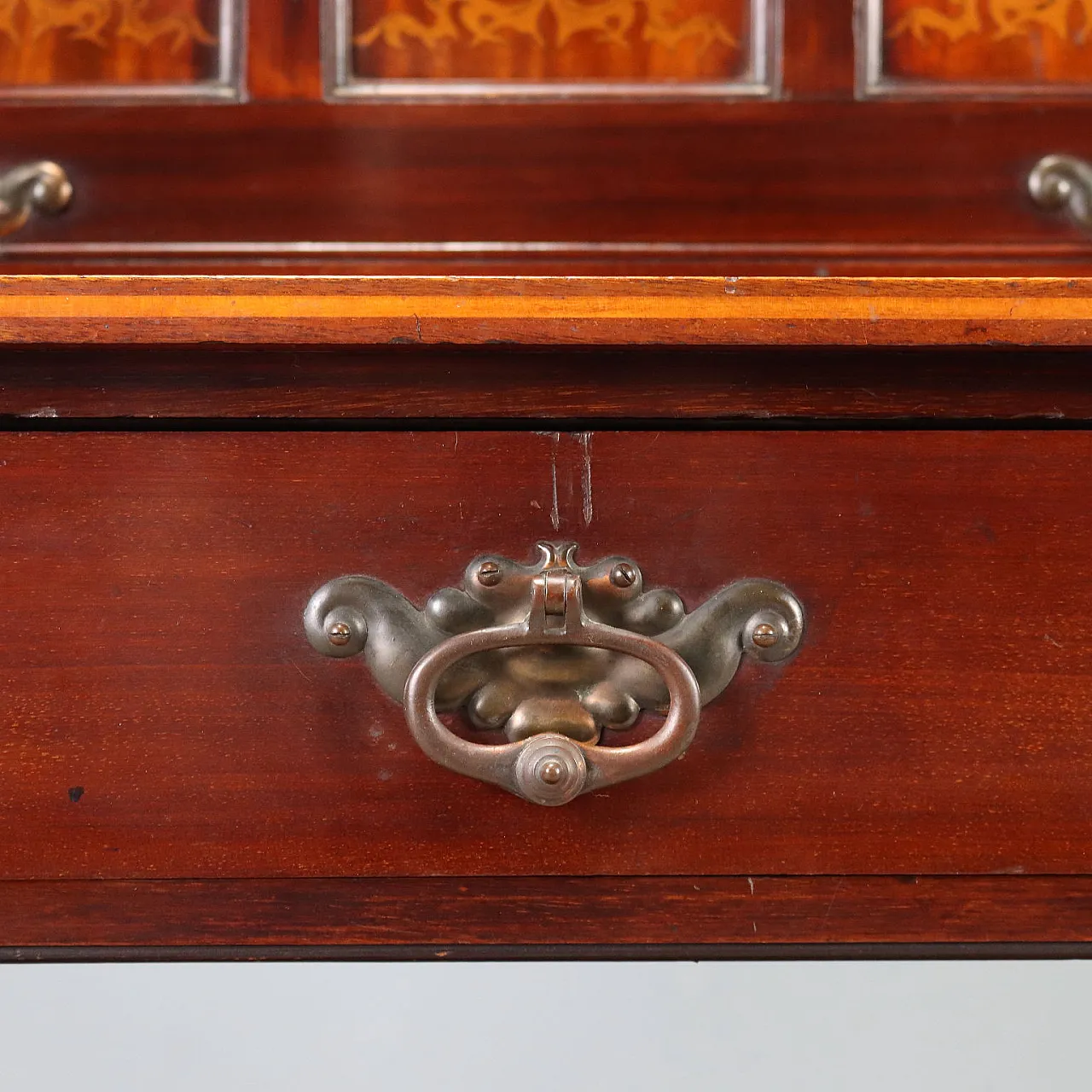 Arts and crafts mahogany and maple writing desk, 19th century 9