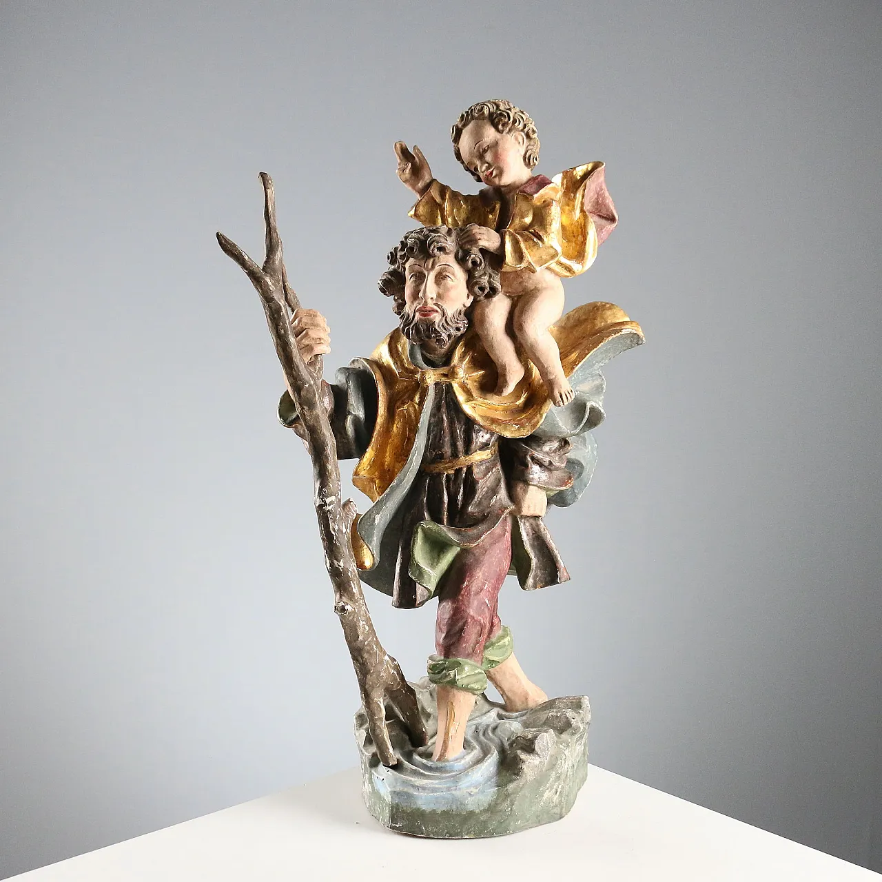 Saint Christopher and Jesus wooden sculpture, 20th century 1