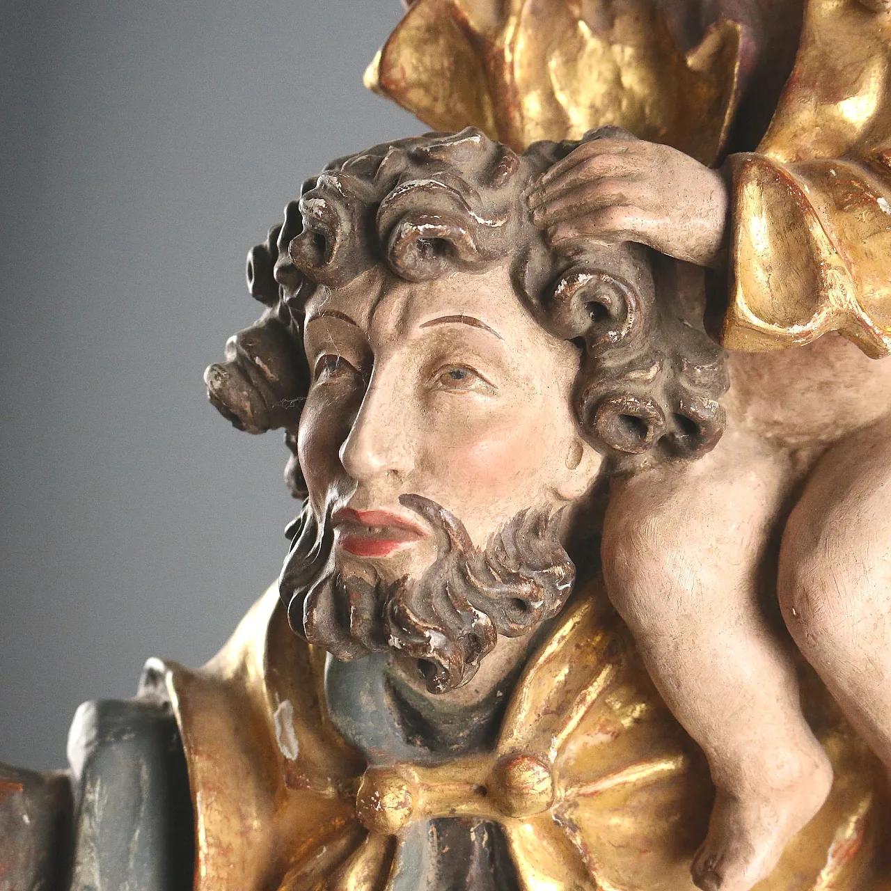 Saint Christopher and Jesus wooden sculpture, 20th century 5