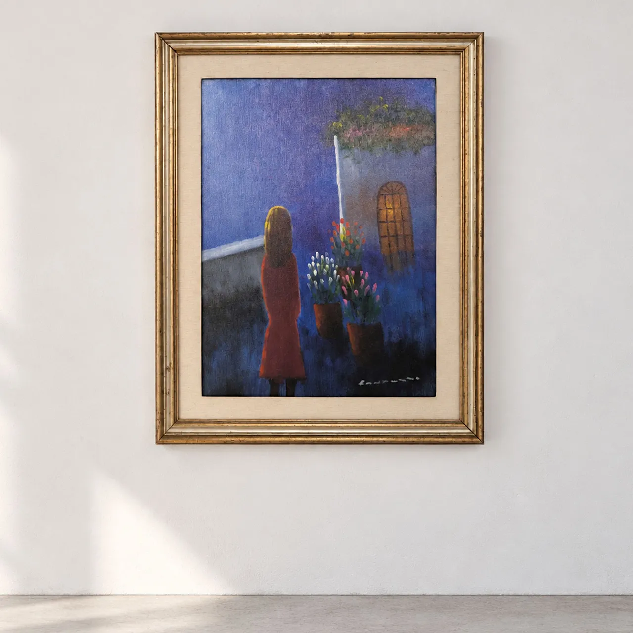 Oil on canvas by Eliano Fantuzzi with a woman in the night, Italy, 1970s 1