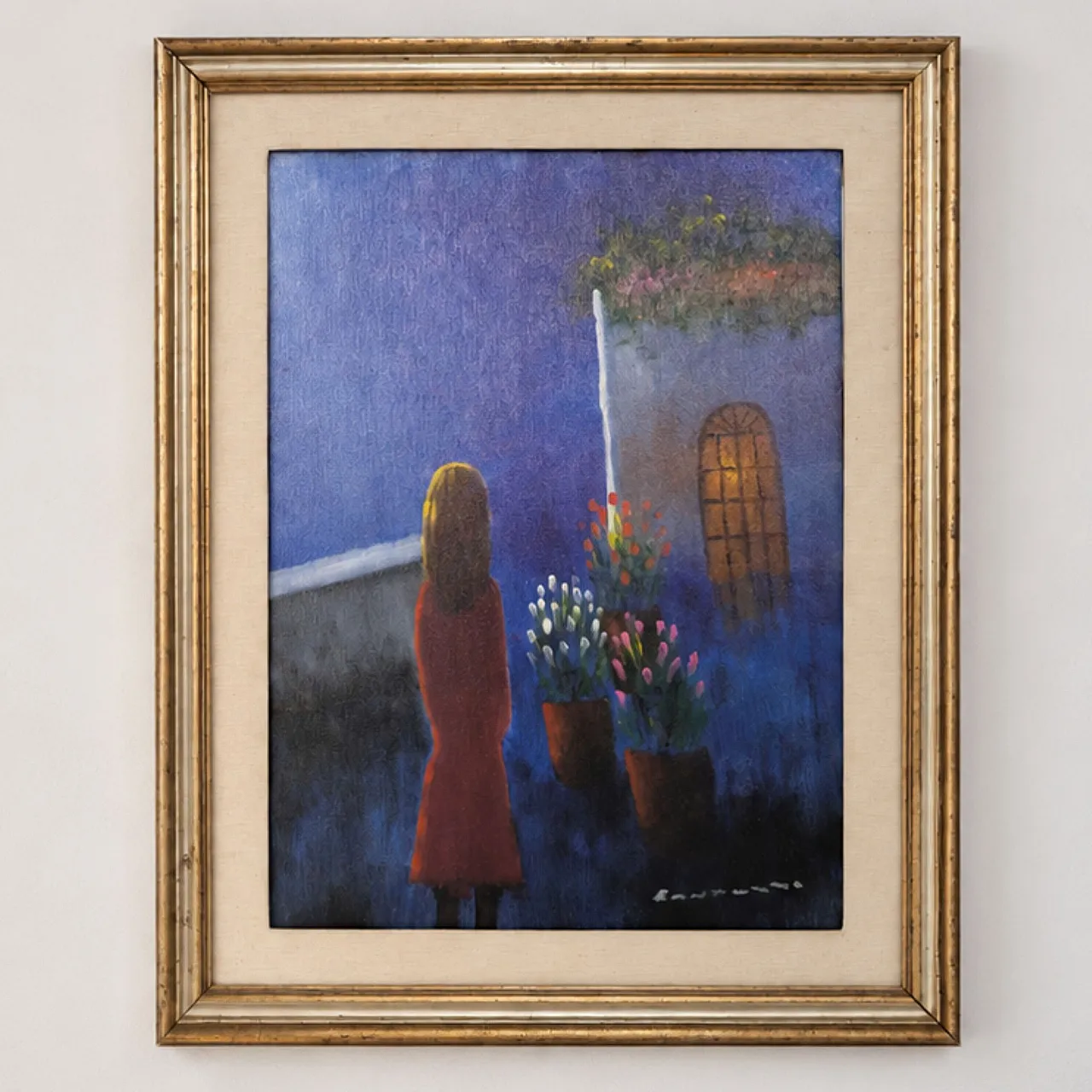Oil on canvas by Eliano Fantuzzi with a woman in the night, Italy, 1970s 2