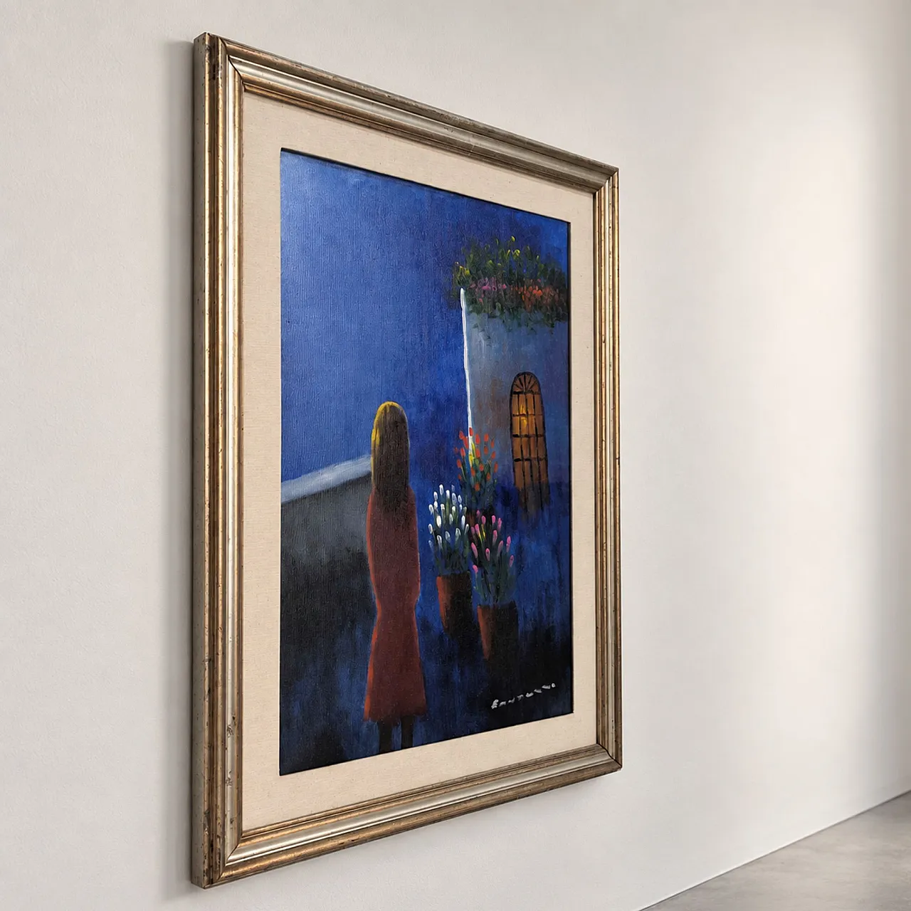 Oil on canvas by Eliano Fantuzzi with a woman in the night, Italy, 1970s 3