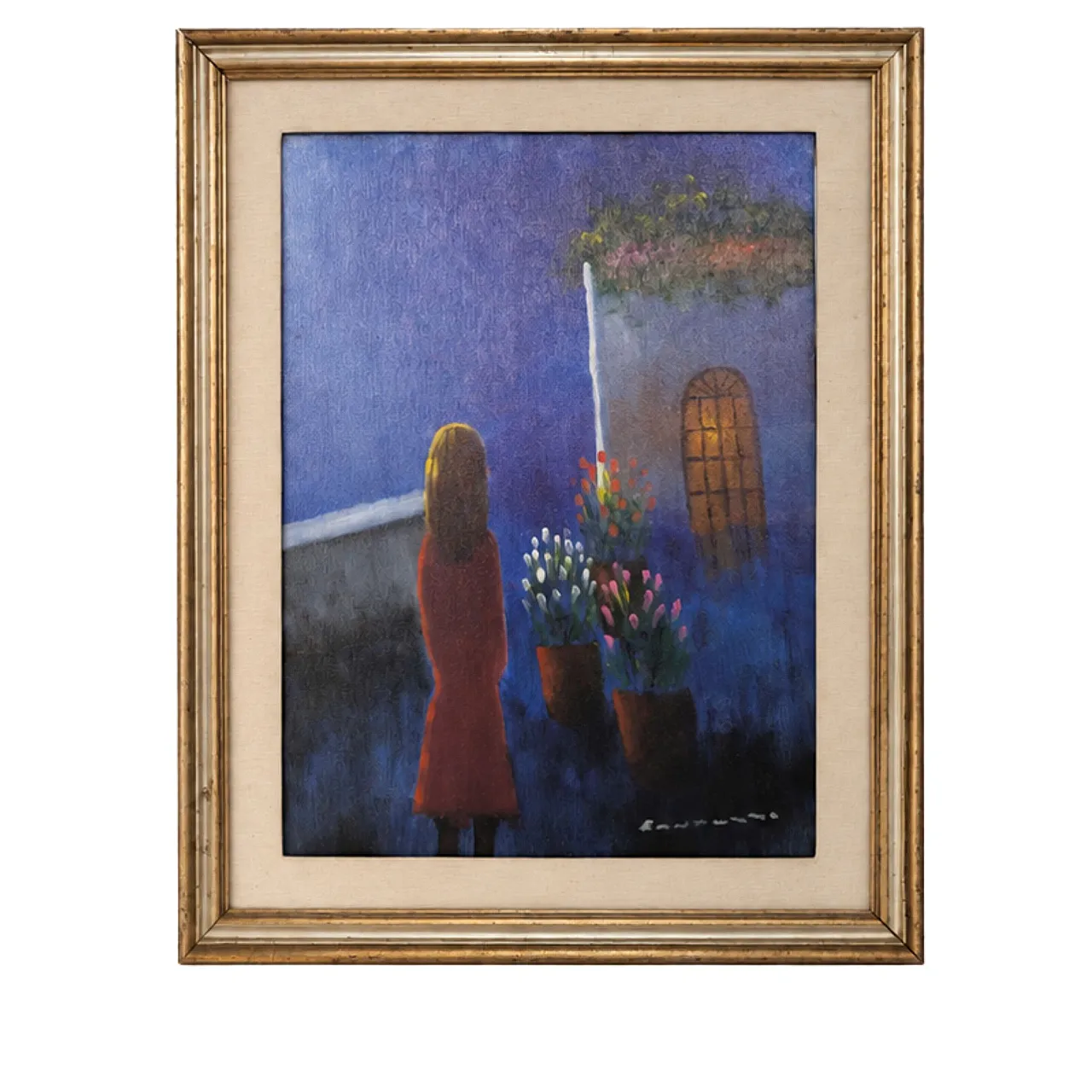 Oil on canvas by Eliano Fantuzzi with a woman in the night, Italy, 1970s 4