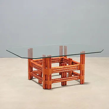 Red bamboo coffee table, 1980s