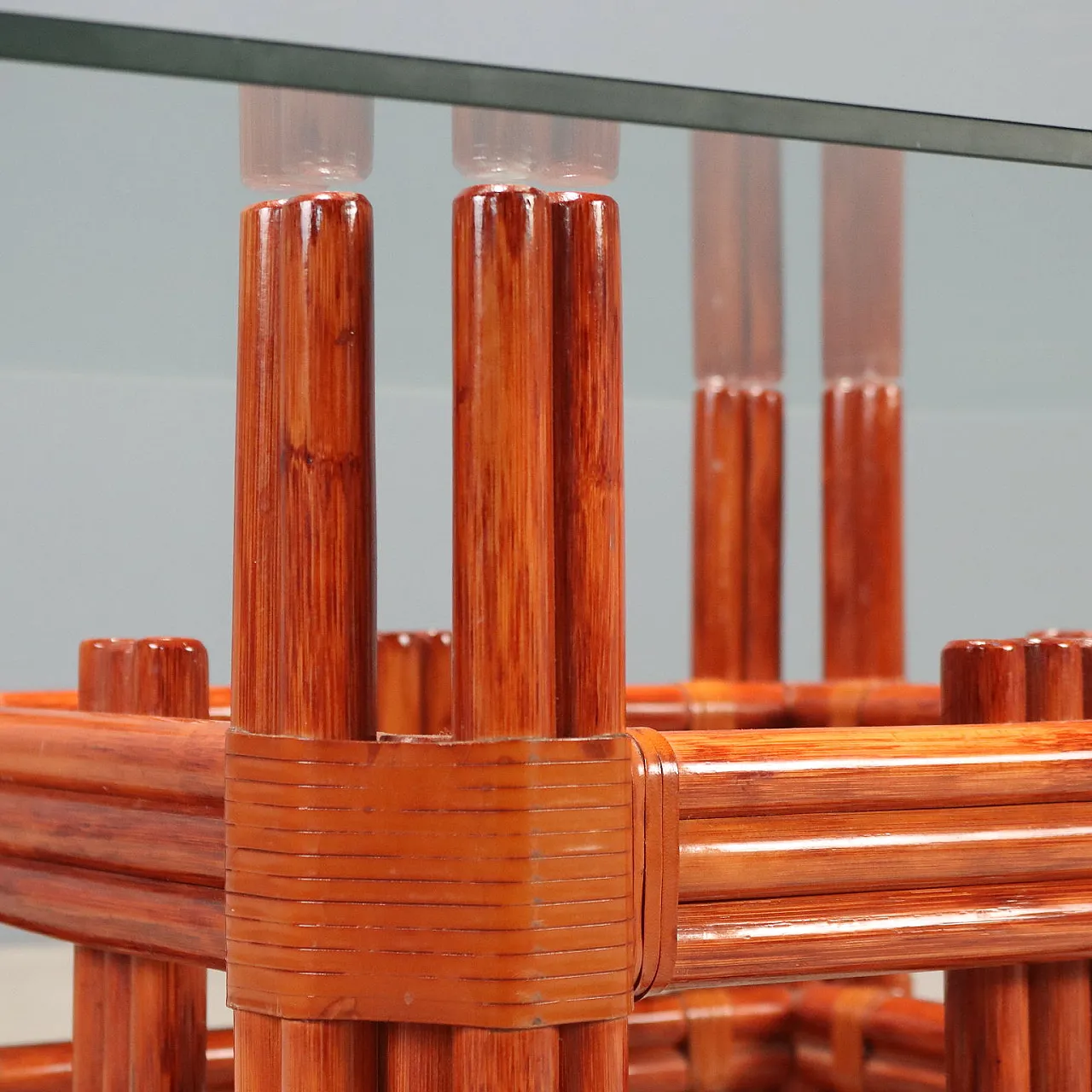 Red bamboo coffee table, 1980s 4