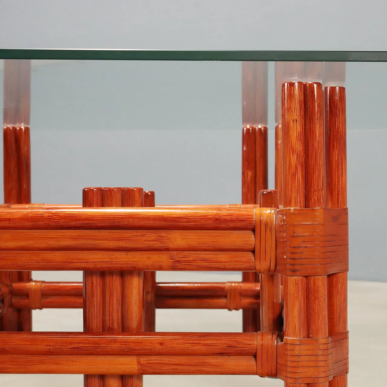 Red bamboo coffee table, 1980s 5