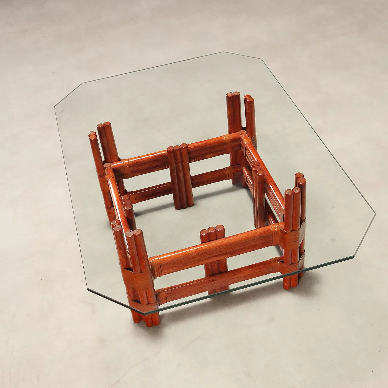 Red bamboo coffee table, 1980s 9
