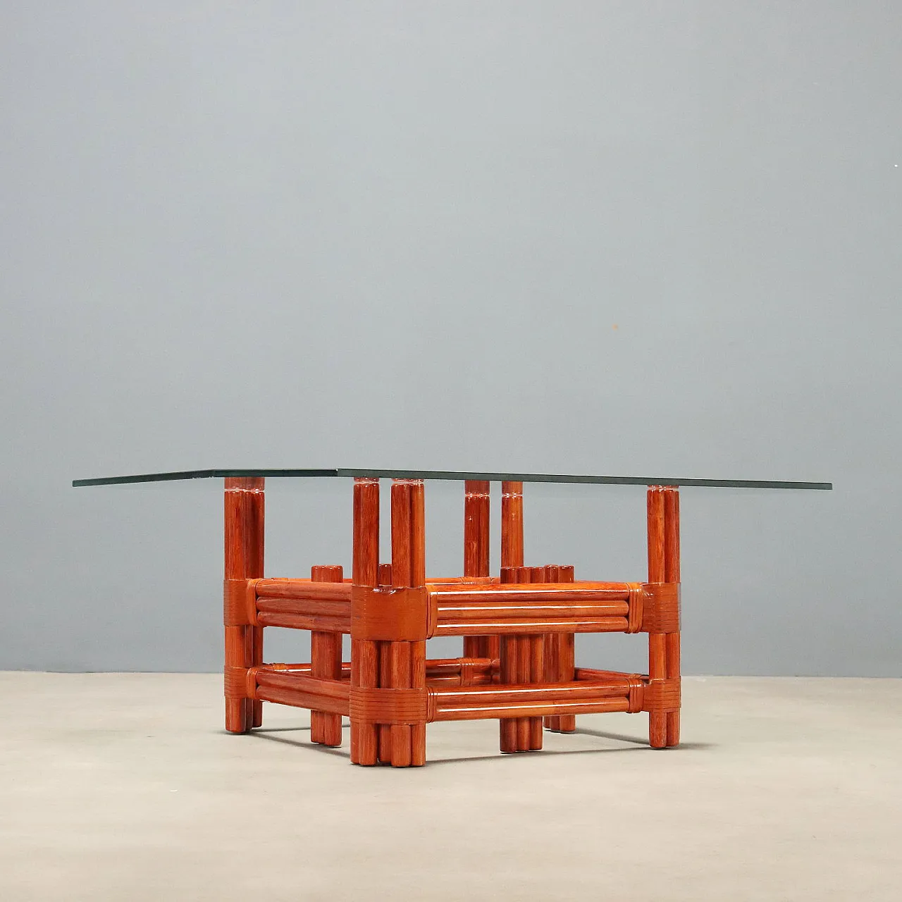 Red bamboo coffee table, 1980s 10